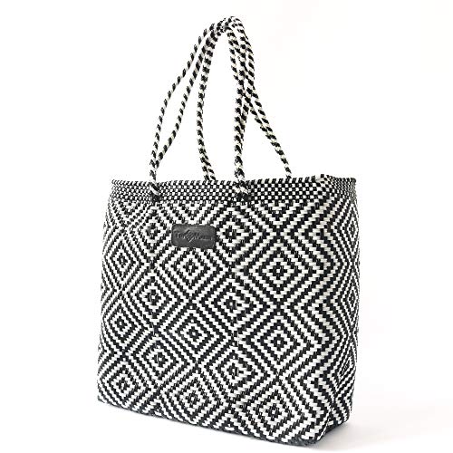 Bolso tote tejido Greca negro y blanco ecológico miniatura 4