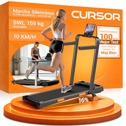 CURSOR Cinta de Correr Plegable con Inclinación 16%,10KM/H Cinta Correr Plegable, Pantalla LED, Reposabrazos Ajustables, 3.0HP Walking Pad, Caminadora Electrica para Casa, Capacidad de Carga 159KG