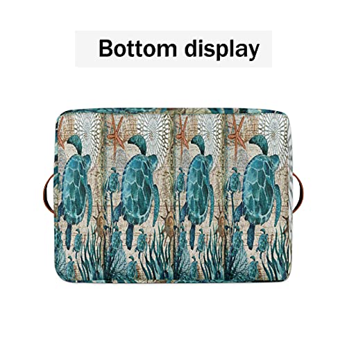 Image of Ocean Turtle Rectangular Storage Bin, Sea Turtle Storage Basket with Handles, Toy Bins, Laundry Hamper, Books Clothes Bag, Gift Baskets for Nursery Home Closet