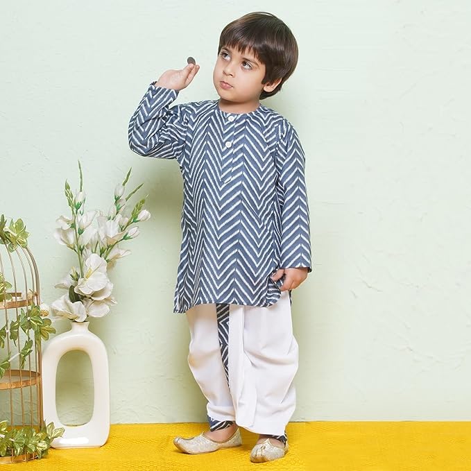 Image of AJ DEZINES Kids Cotton Printed Dhoti Kurta Set For Boys | Fashionable Bandhani Print Kurta | Stylish Boys Kurta Set | Perfect For Festivals Wedding & Family Function Wear
