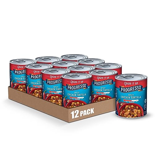 Image of Progresso Spicy Chicken Tortilla Soup, Gluten Free Canned Soup, 18.5 oz (Pack of 12)