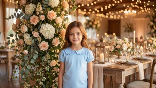 Image of Magic Park 12M-14Y Toddler Short Sleeve T-Shirt Girls Ruffle Blouse Kids Solid Color Tee Casual Tops Holiday Clothes