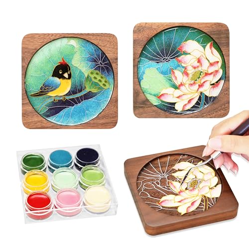 Blauwhim Wooden Coasters Craft Kits Filigree Enamels Painting DIY Coasters Art Projects Materials & Tools Package Crafts for Adults Hobby Seniors Women Teens (Lotus)