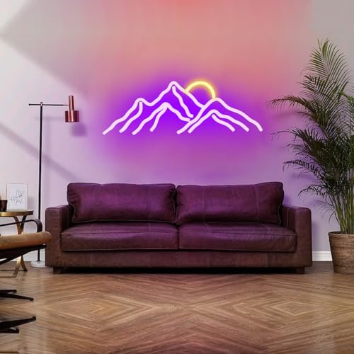 Image of Mountain Sunset Neon Signs for Room Decor LED Neon Light Sign for Bedroom Wall Mountain Decor for Home Party Wedding Christmas Decorations USB Powered(Purple)