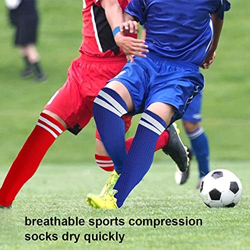 EQLEF Children's Football Socks Long, Comfortable Thin section Children's Football Socks Breathable, Stylish Football Socks for Boys and Girls from 6-10 Years (Red/Blue)
