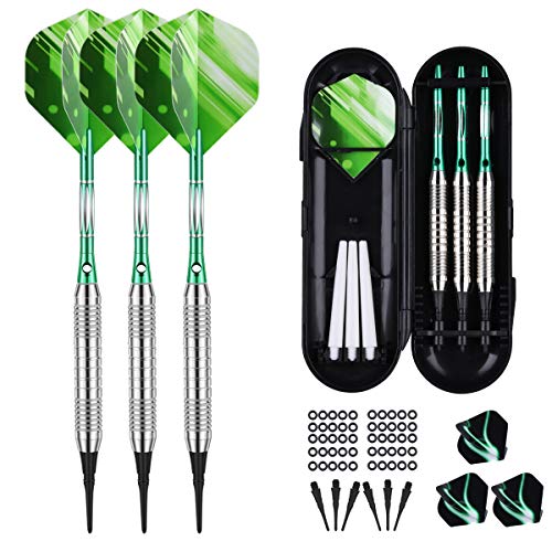 Darts Plastic Tip Set - 18g Soft Tip Darts - 16g Dart Barrels w/ 50 O-Rings + 6 Shaftsï¼ˆAluminum & White Plastic Rods + Extra 50 Replacement Soft Tips Accessories for Electronic Dart Board