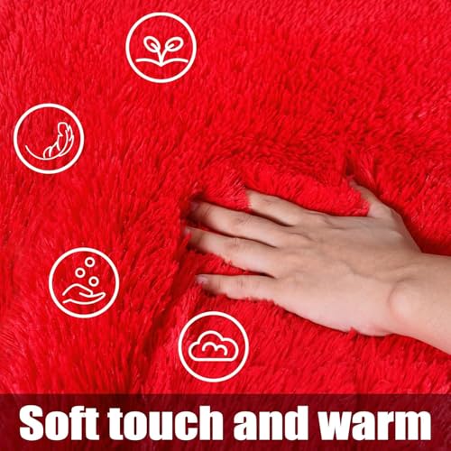 Image of Shaggy Round Area Rug - Soft Plush Circle Solid Color Carpet for Living Room, Bedroom, Kids Room - Fluffy Fuzzy Floor Mat for Home Decor (Red, 3x3 feet, Round)