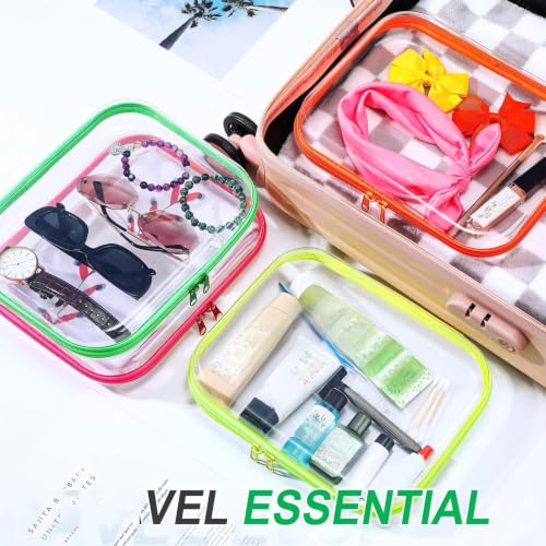 Image of Hoolerry 4 Pcs Hard Clear Zipper Case Makeup Bags Plastic Zipper Pouch Transparent Storage Box Containers for Cosmetics, Snacks, Building Blocks, Puzzles(Clear,9.8 x 7.9 x 2 in,Fluorescent)