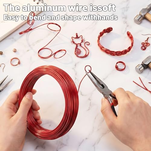Image of Tenn Well 165ft 18 Gauge Aluminum Craft Wire Red Bendable for Jewelry