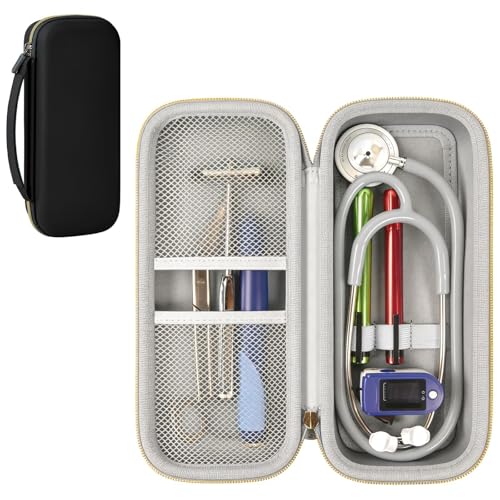 Image of ALKOO Stethoscope Case for 3M Littmann Classic III /Cardiology IV, BlackGold | for MDF Acoustica Stethoscopes, for Nurses, Doctors, Nursing School Essentials, Students, Clinic, EMS, Travel, Hard Bag Only