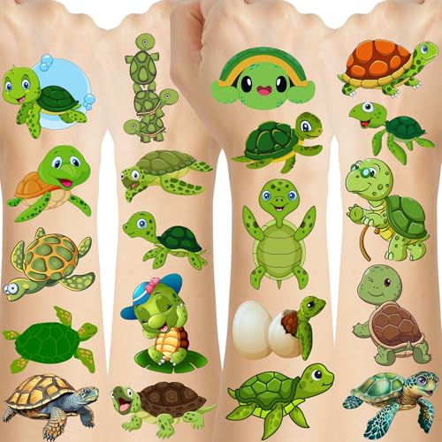 Turtle Temporary Tattoos - Turtle Birthday Decorations Party Supplies Cute Animal Lovely Festival Holiday Favors Kids Boy Girl Teen Gift Idea Décor