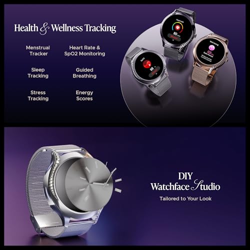 Image of Boat Enigma Gem Women's Luxury Smart Watch w / 1.19 inch (3.02cm) AMOLED Display, Emergency SOS Live Location Sharing, Female Wellness, Watch Face Studio, BT Calling, Watch for Woman (Metallic Silver)