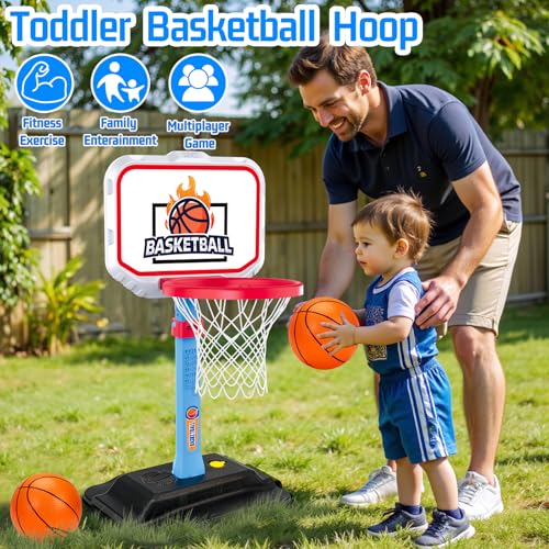 Image of Toddler Basketball Hoop for Kids 1-3, Mini Adjustable Basketball Hoops Indoor with Balls Outdoor Pool Basketball Goal Sports Play Toys for 1 2 3 Year Old Baby Boys Girls First Birthday Gift Age 1-2-3