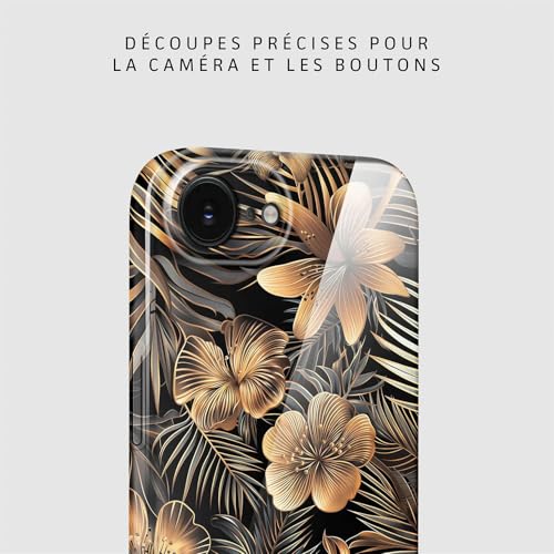 Coque fleurs iPhone 16e rigide fine avec motif floral Or Noir ONEFLOW - 7