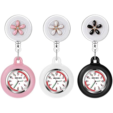 AGEN KGEN 3X Retractable Nurse Watch for Nurses Doctors, Clip-on Hanging Lapel Nurse Watch Silicone Cover Brooch Fob Pocket Watch Badge Reel (3 Pack) Cover