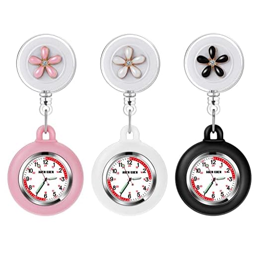 AGEN KGEN 3X Retractable Nurse Watch for Nurses Doctors, Clip-on Hanging Lapel Nurse Watch Silicone Cover Brooch Fob Pocket Watch Badge Reel (3 Pack)