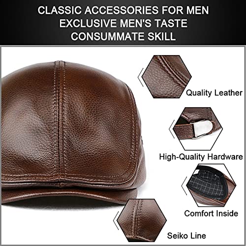 Mens Newsboy Cap Leather Adjustable Sunshade Leather Ivy Cap Suitable For Driving, Fishing Outdoor Hat (Color : Brown) #TOP3