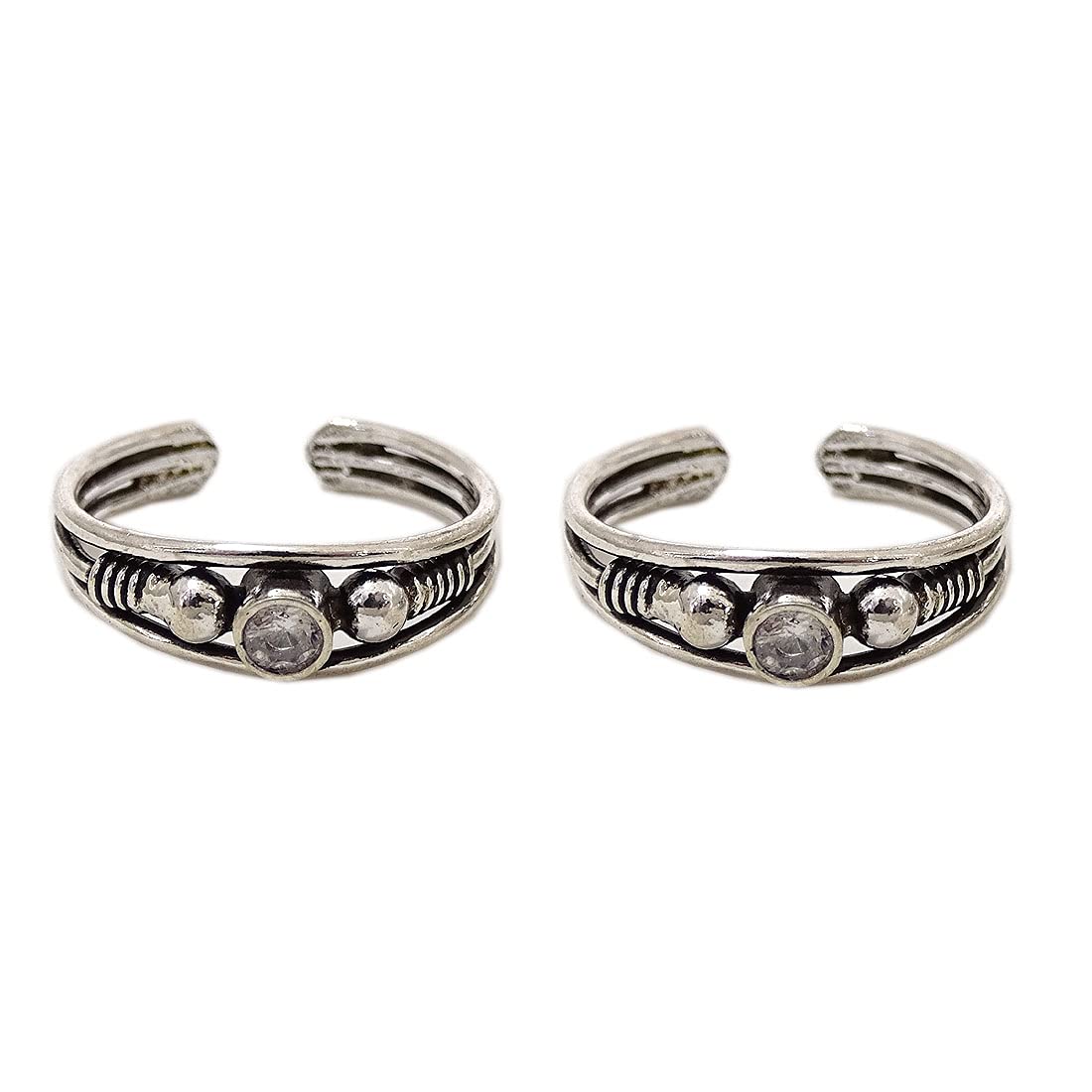 Small White Zircon 92.5 Sterling Silver Very Beautiful Antique Look Light Weight Toe Ring/Bichiya for Women Free Size 2 Piece-image-35
