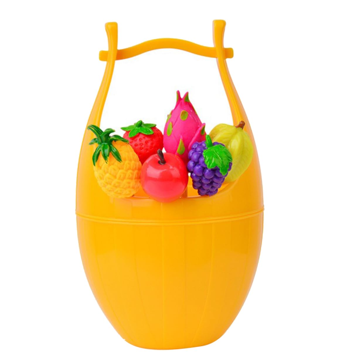 NAMOARLY 6Pcs Cartoon Fruit Forks with Barrel Holder Stainless Steel Picks for Salad Dessert and Cocktails Random Color Forks Yellow Barrel Fun Kitchen Accessories
