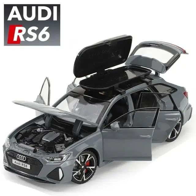 Image of Bebbly 1:24 Scale Big Size Audi RS6 Metal Diecast Car for Kids with Openable Doors, Sound, Light Effects Toy for Car Enthusiasts, Black