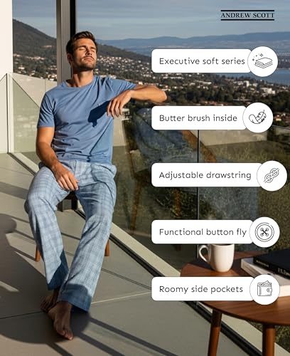 Andrew Scott Mens Executive Soft Pajama Set | 2 pc Crew Top & Drawstring Bottoms LoungeWear 6