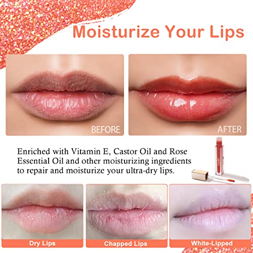 Oulac Coral Lip Stain Coral Color Lipstick For Women Glitter Lip Gloss With Glossy Shimmer Finish For Lip Care And Dry Lips,Infused With Vitamins E, Vegan & Cruelty-Free, C05 #TOP3