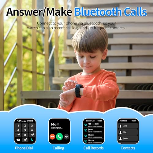 EZON Smart Watch for Kids Boys Girls,1.83" HD Kids Watch with Call Function,Games,Pedometer,Heart Rate,SpO2,Sleep & Stress Monitor, 120+ Sports Modes,Compatible with Android iOS (Blue)2