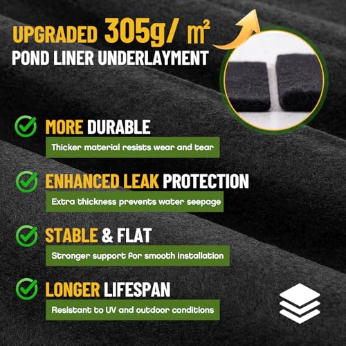 Image of Fanfanwin 10 x 15 ft Pond Liner Underlayment with 10 U-pins, 9oz, Black