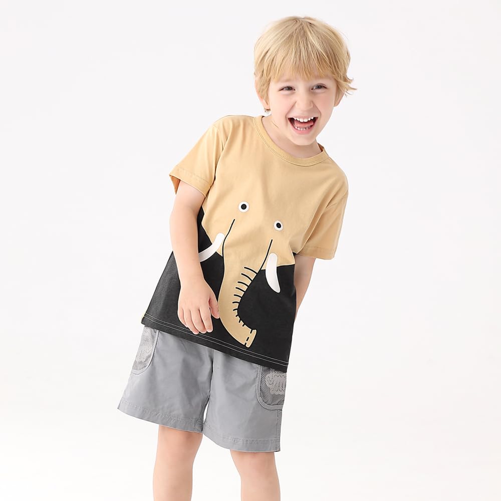 GFQLONG Toddler Baby Boys 3 Pack Crewneck Cotton Short Sleeve T-Shirt, Baby Summer Cute Cartoon Print Tees Shirts,4PCS-Elephant,3-4T