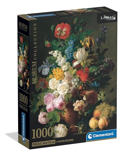 Clementoni - Puzzle 1000 Pezzi Arte per Adulti e Ragazzi, Museum Collection, Tema Vaso di Fiori di Van Dal, Compact Box con Poster Incluso, Idea Regalo Uomo e Donna, Made in Italy, 70x50 cm, 39970