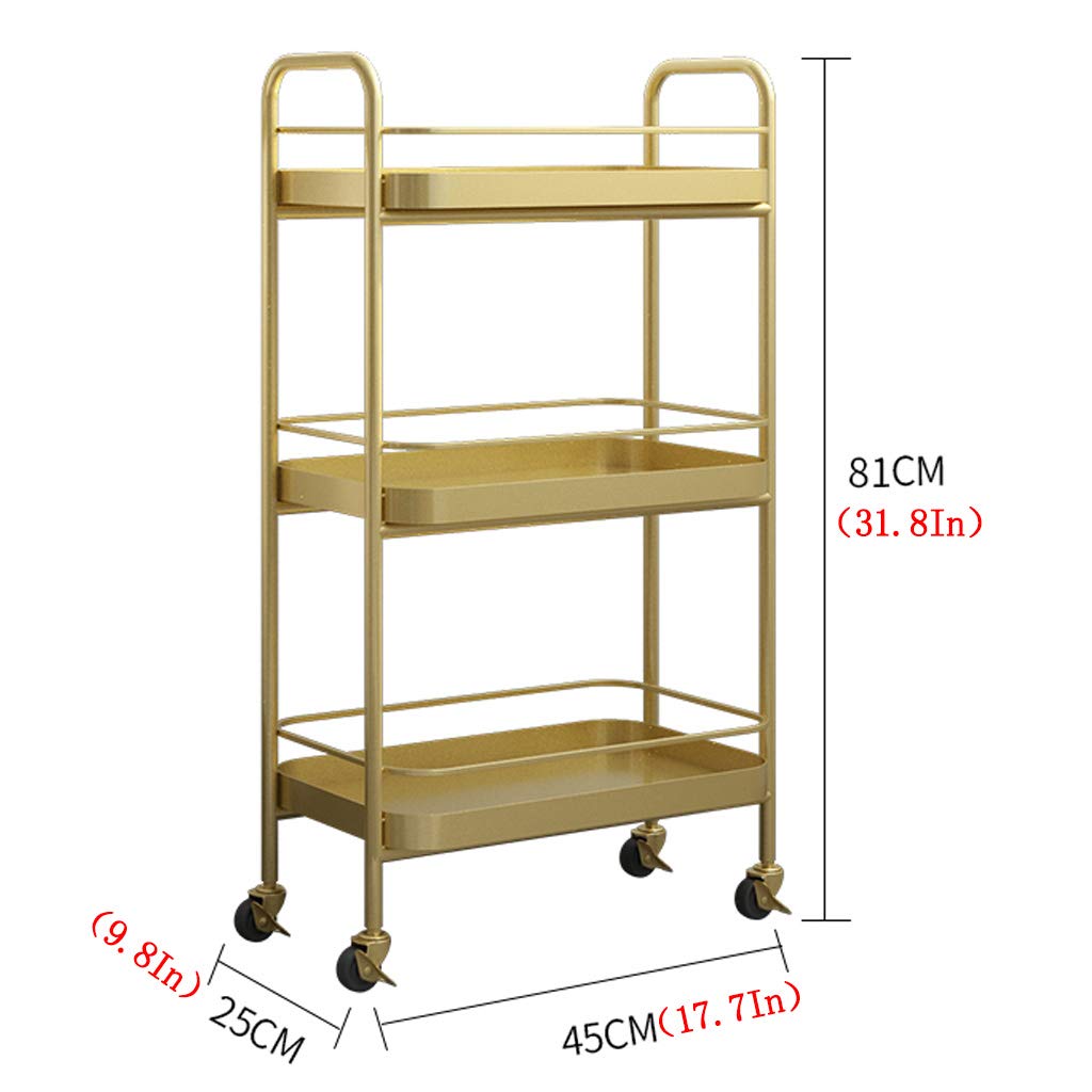 Troly z hamulcem, 3-poziomowy metalowy wózek serwisowy do sprzętu, 45 cm szerokości x 25 cm głębokości x 81 cm wysokości, stylowy czarno-biały design