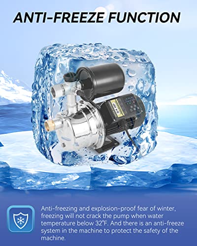 Moonshan 3/4 Hp Intelligent Shallow Well Pump With Pressure Tank, 790 Gph Stainless Steel Impeller, Self-Priming Booster Pump Automatic Sprinkler System For Home, Garden, Lawn #TOP3