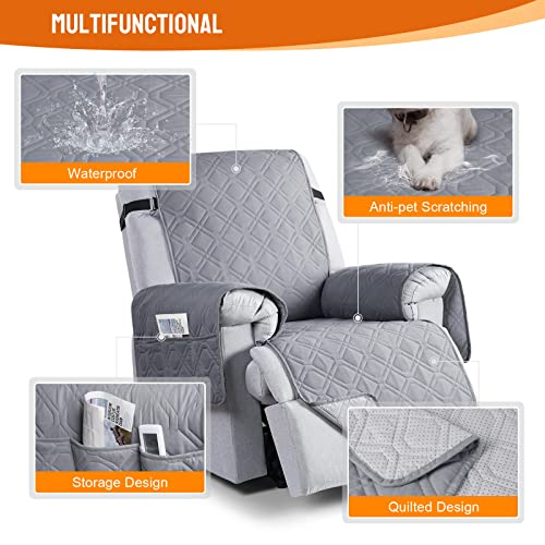 Image of VANSOFY 100% Waterproof Recliner Chair Covers, Recliner Cover Non-Slip Dog Chair Cover Furniture Protector Washable Slipcover with Pocket, Elastic Straps for Pets, Dogs(Light Gray, 28 inch)