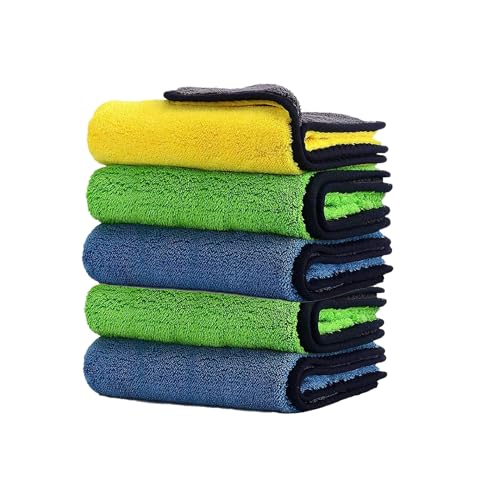 Image of Auto Hub Heavy Microfiber Cloth for Car Cleaning and Detailing, Double Sided, Extra Thick Plush Microfiber Towel Lint-Free, 800 GSM (Size 40cm x 40cm) /Pack of 5, Color: Mix