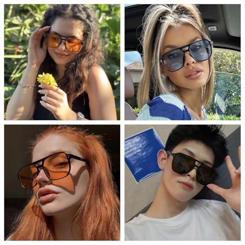 4 Pieces Retro Square Aviator Sunglasses for Women Men Trendy Classic 70s Oversized Aviator Sun Glasses Vintage Shades3