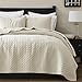 palassio Beige 100% Cotton Quilt King Size Bedding Sets with 2 Pillow Shams, Textured Lightweight Soft Bedspread Shabby Chic Coverlet, Neutral Quilted Comforter Bed Cover for All Season, 3 Pieces