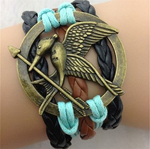 The Hunger Game Style Bracelet, Black, Blue and Brown Leather Bracelet , HG7