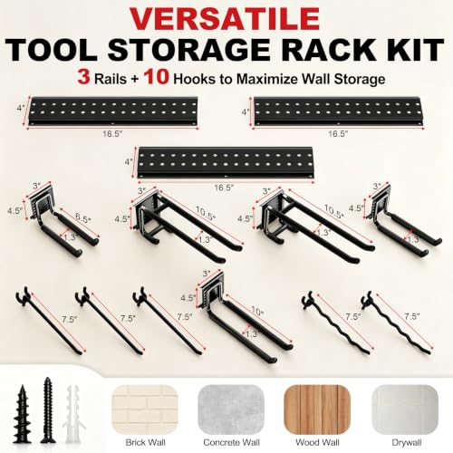 Garage Tool Organizer Wall Mount 49.5 inches with 10 Adjustable Heavy-Duty Hooks, Garage Organization, Garden Tool Storage Rack, Yard, and Shed, Holds Up to 400 lbs - Image 2