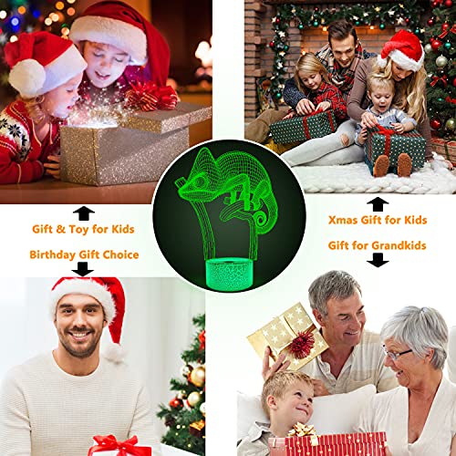 Image of FULLOSUN Chameleon 3D Night Light Lizard Projection LED Lamp Baby Nursery Nightlight for Kids' Room Home Decor Xmas Birthday Gifts with Remote Control 16 Color Changing