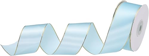 Miniatura 8 de MECCANIXITY Cinta de satén de 1 12 pulgadas de ancho y 25 yardas de ancho con bordes dorados, cinta de tela de grogrén para envolver regalos, ramo