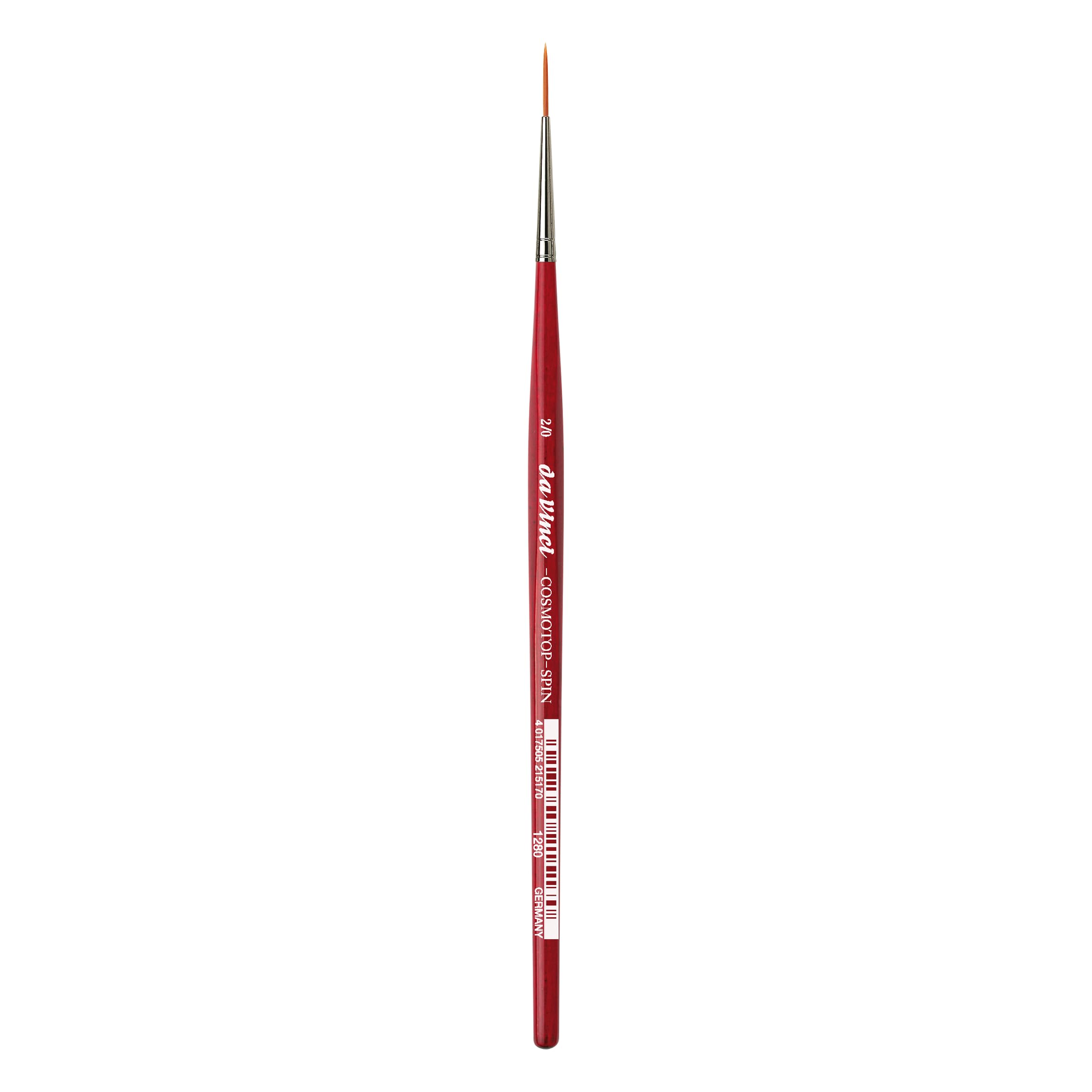 da Vinci Watercolor Series 1280 CosmoTop Spin Paint Brush, Medium Needle-Sharp Liner Synthetic with Red Handle, Size 2/0