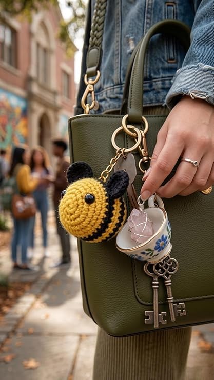 Image of Handmade Crochet Keychain Combo for Girls Women Cute Aesthetic Sunflower Strawberry Watermelon Daisy Knitted Keychain Bag Charm Purse Charm Car Key Ring Backpack Accessories Gift