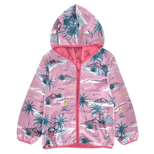OTVEE Palm Trees Beach on Vintage Pink Kids Hoodie Jacket Fall Spring Full Zip Warm Outwear Coat