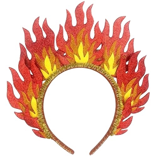 Xicer Fire Flame Headband for Women Glitter Flames Headband for Costume Cosplay Festivals or Themed Events 7.9x7.1in Fire Headbands for Halloween & Parties