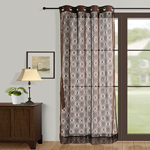 Image of Swayam 40% Blackout Polyester Long Door Curtain for Living Room & Bedroom | 9 Feet | Room Darkening Curtain with Eyelets | Pack of 1 | Ethnic Motif Design - Beige & Brown