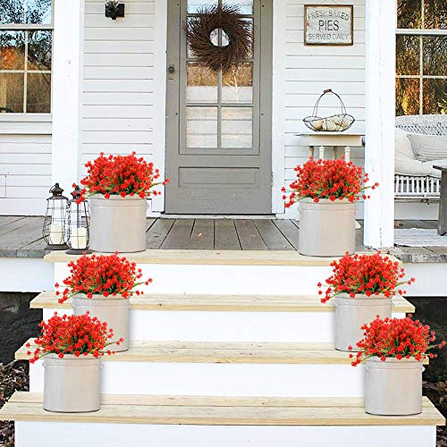 Greenrain 24 Bundles Artificial Flowers Lotus Outdoor Fake Flowers For Decoration Uv Resistant No Fade Faux Plastic Plants Garden Porch Window Box Décor (Orange Red) #TOP2