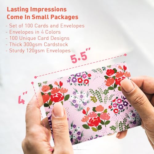 Image of S&O Blank Cards for All Occasions in One Box Set - Blank Notecards for Handwritten Messages - All Occasion Notes Assortment Box with covers - 100 Vibrant Notecards and Envelopes Pack