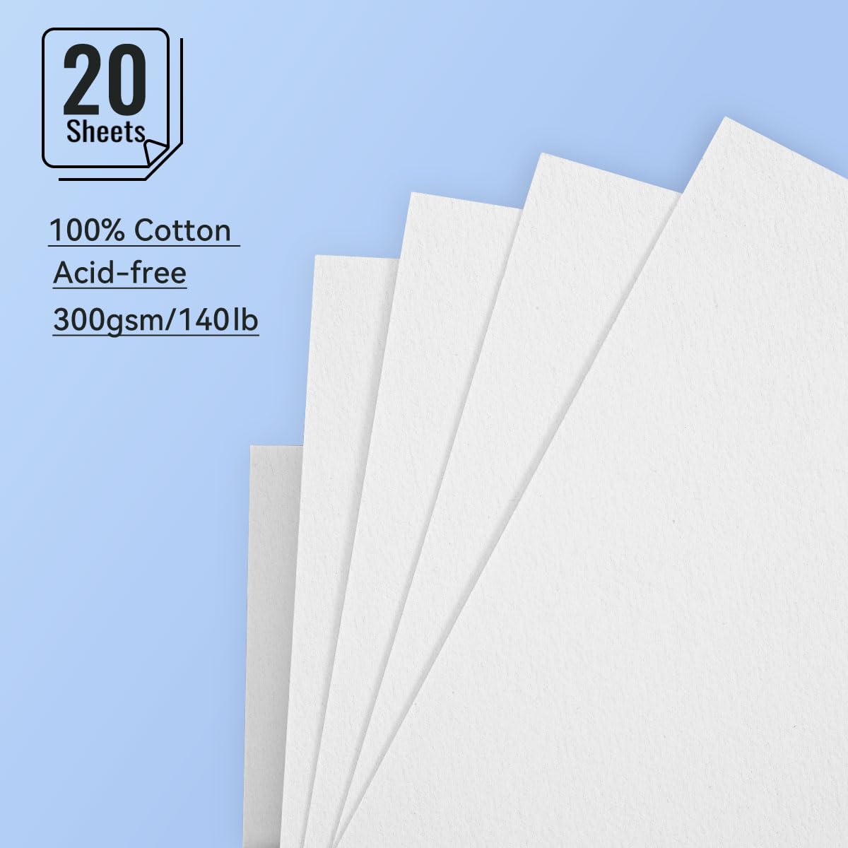 Lightwish A5 Watercolour Sketchbook, 20 Sheets 100% Cotton 300gsm Acid-Free Cold Press Paper Pad - Image 2