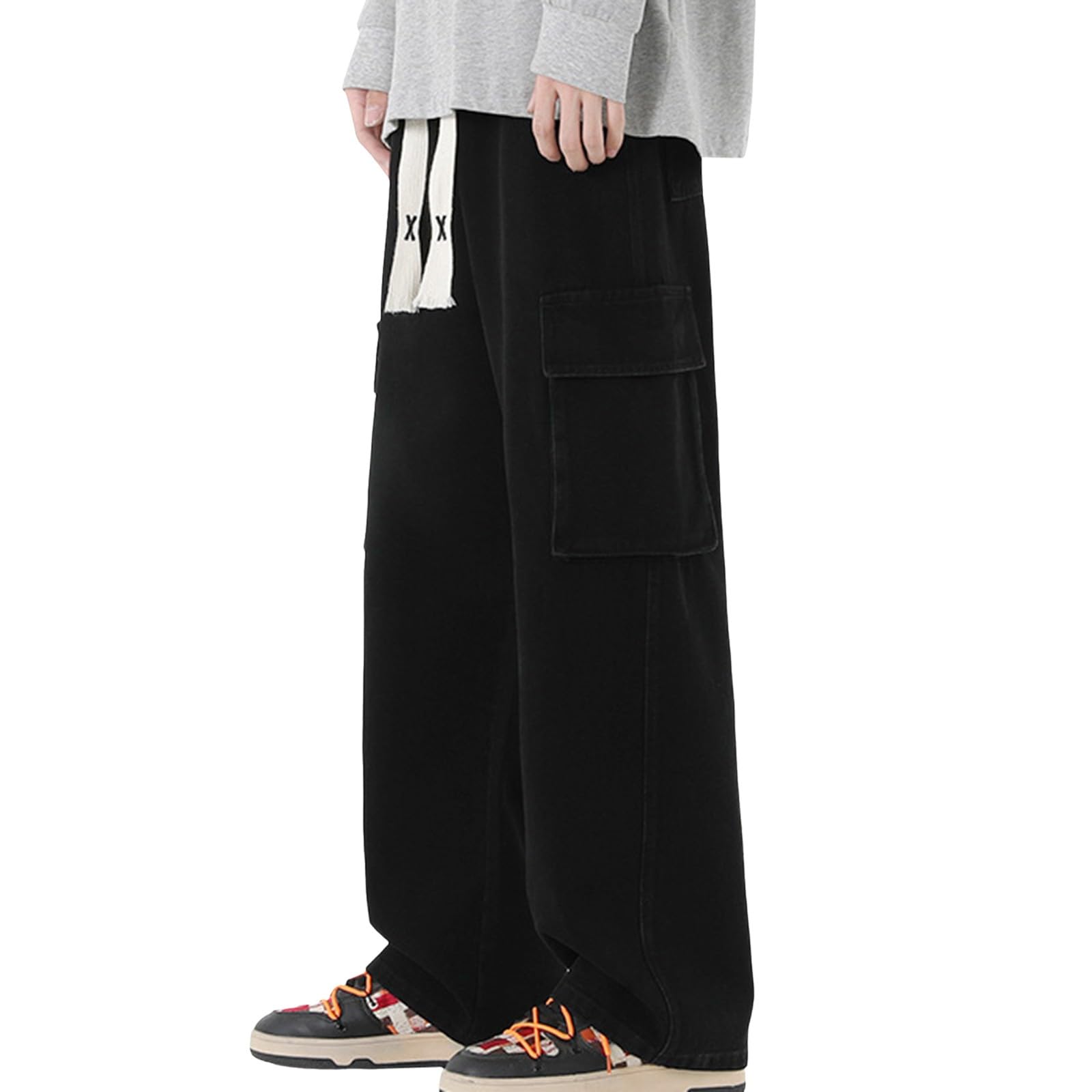 Pantalones De Trabajo Hombre Trekking, Pantalones Cargo Hombre Deporte, Vaqueros con múltiples Bolsillos a la Moda Pierna Ancha Estilo Hip Hop con Pierna Holgada Neutral pantalón de construcción