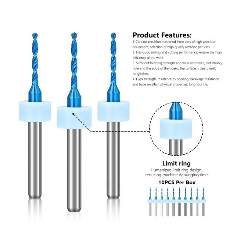 Carbide PCB Drill Bit for PCB Circuit Board,PVC Drilling Tool 10pcs PCB1.9 DIOBFZFY